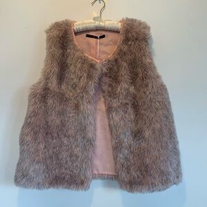 Hazel Pink Black Lucious Faux Fur Hippie Vest